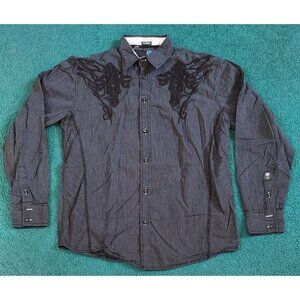 Roar Classic Reality Black Embroidered LS Button Front Shirt W211987 Men's L